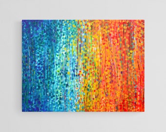 Large Canvas Art Print - Teal & Orange Canvas Picture - Large Turquoise Orange Sunset Abstract Impressionist Canvas Print Wall Art Picture