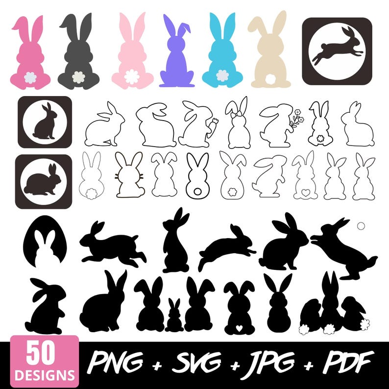 Easter Bunny SVG Bundle Clipart PNG for Cricut Files, Silhouette ...