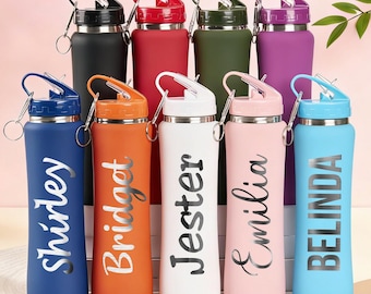 Personalized Kids Water Bottle with Straw, Sports Water Bottles, Custom Laser Engraved Name Tumbler for Boys and Girls, Gift for Back School