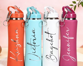 Botella de agua personalizada de acero inoxidable, botella para el gimnasio, botella para beber, botella isotérmica con nombre, botella para damas de honor con pajita, regalo para padrinos de boda
