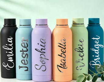 Gepersonaliseerde roestvrijstalen waterfles, aangepast geboortebloemontwerp, gegraveerde waterfles van 17 oz met naam
