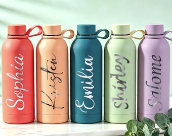 Gepersonaliseerde roestvrijstalen waterfles | Aangepaste naamfles met geboortebloem | Geïsoleerde waterfles | Cadeau voor haar of hem