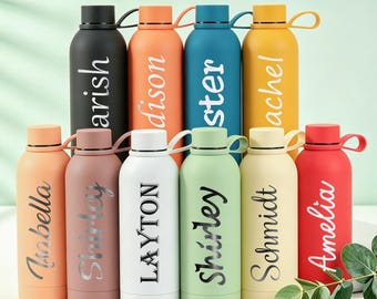 Aangepaste gegraveerde magere beker, strandfeestartikelen, gepersonaliseerde waterfles geboortebloem, cadeaus bruidsmeisje, 17oz waterfles geboortebloem