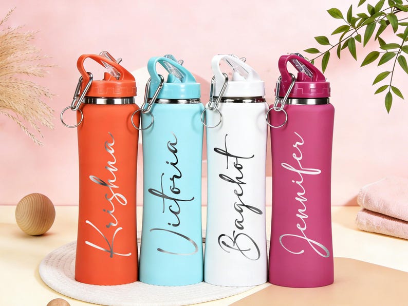 Personalized Stainless Steel Water Bottle,Bottle for Gym,Drink Bottle,Insulated Bottle with Name,Bridesmaid Bottle with Straw,Groomsman Gift imagen 9