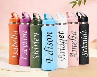 Personalized Engraved Stainless Steel Water Bottle, Custom Name Insulated Tumbler