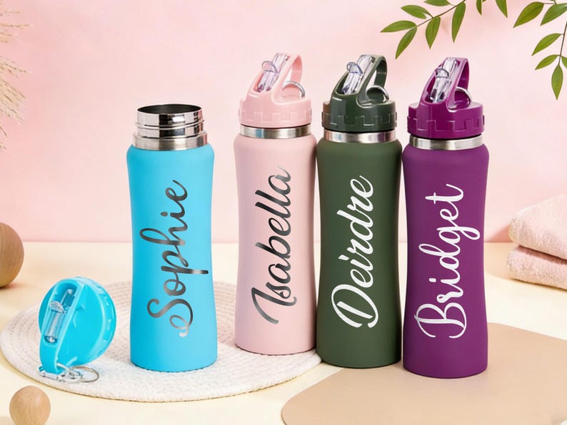 Personalized Stainless Steel Water Bottle,Bottle for Gym,Drink Bottle,Insulated Bottle with Name,Bridesmaid Bottle with Straw,Groomsman Gift imagen 5
