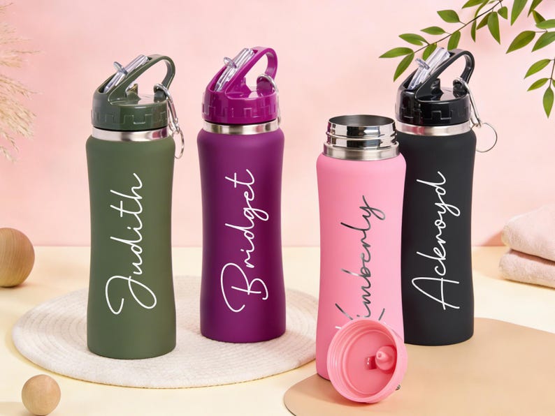 Personalized Stainless Steel Water Bottle,Bottle for Gym,Drink Bottle,Insulated Bottle with Name,Bridesmaid Bottle with Straw,Groomsman Gift imagen 8