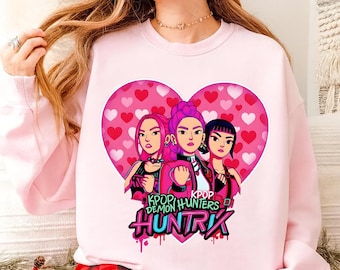 Valentine Huntrix Anime Girl Group PNG | Kpop Demon Hunters Sublimation | Saja Girls Mira Rumi Zoey | Valentine's Day Clipart