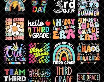 Third Grade Png Bundle, 3rd Grade Png, Third Grade Teacher Sublimation Designs, Back to School Gift, Retro Groovy Floral, Grade Level Png