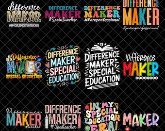Difference Maker Special Education Png bundle, Sublimation Design, School Png, Back To School, Special Education Png, Teacher Png