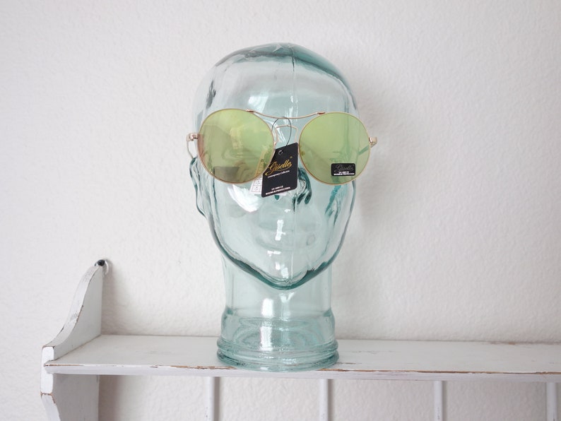 Janis Joplin Round Green Iridescent Mirrored Glasses Big Bold Janis Joplin Round Green Iridescent