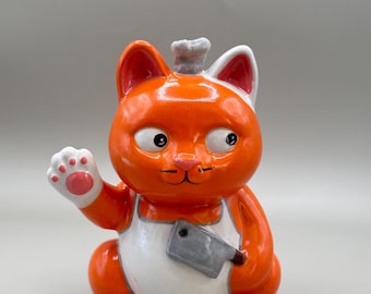 Ceramic Cat Incense Holder | Chef Cat Figurine | Handmade Ceramic Cat | Cute Kitchen Decor | Artisan Cat Sculpture