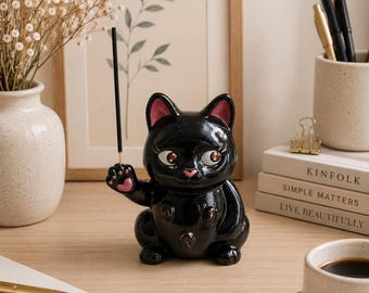 Ceramic Cat Incense Holder | Ginger Cat with Hearts | Handmade Ceramic Cat | Cute Kawaii Home Decor | Cat Figurine