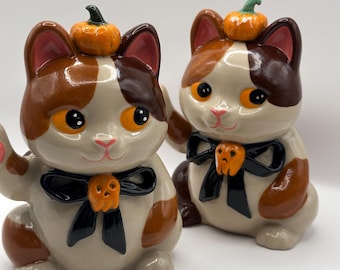 Halloween Pumpkin Cat/Ceramic Cat Incense Holder | Handmade Ceramic Cat | Spooky Fall Decor | Cute Halloween Cat | Cat Lover Gift