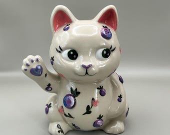Ceramic Cat Incense Holder | Berry Cat Figurine | Handmade Ceramic Cat | Cute Fruit Cat Decor | Kawaii Home Decor | Cat Lover Gift
