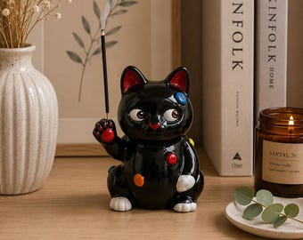 Ceramic Cat Incense Holder | Candy Cat Figurine | Handmade Ceramic Cat | Cute Kawaii Home Decor | Artisan Cat Sculpture