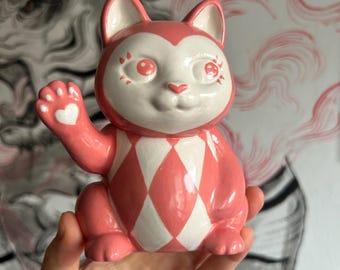Ceramic Cat Incense Holder | Japanese Tattoo Cat | Irezumi Inspired Cat Figurine | Handmade Ceramic Cat | Alternative Home Decor