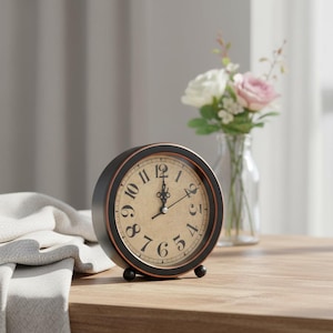 European Retro Desk Clock | Silent Alarm Non-Ticking Vintage Table Clock  | Home Decor