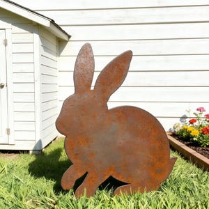 Easter Rabbit Garden Stake, Rustic Metal Bunny Yard Decor, Rusty Spring Animal Statue, Iron Rabbit Sculpture Art