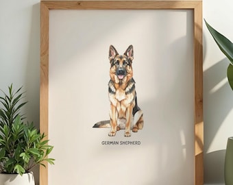 German Shepherd Dog Print | Minimalist Dog Breed Wall Art | Modern Pet Illustration | Neutral Home Decor | Digital Download