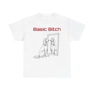 Camiseta con ilustración básica de perro perra / dibujo de perro en el espejo, camiseta unisex divertida