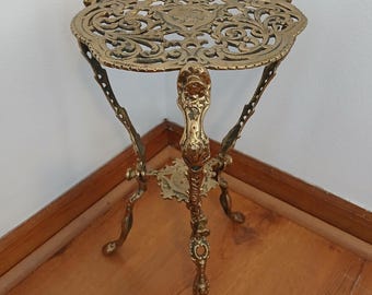French "Jardiniere" 16" Solid Brass Tiered Plant Stand Ornate Scalloped Reticulated Top Mid-Century