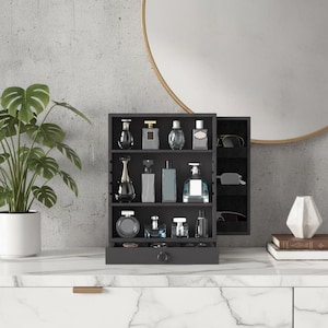 Men's Cologne Organizer: 4-Tier Wooden Display with Velvet Drawers