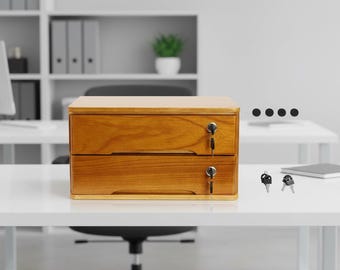 Organizador de escritorio de madera con cerradura de 2 niveles, cajón seguro para oficina, estudio y tocador.
