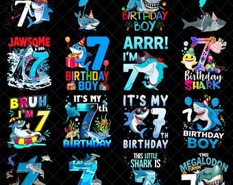 7th Birthday Shark PNG Bundle, Baby Shark Party Digital Download, Jawsome Shirt Design, Ocean Animals Clipart