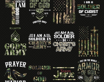 Christian Soldier PNG Bundle, Armor of God Sublimation Design, Faith Over Fear Military Style Png, PNG Digital Download for Prayer Warrior