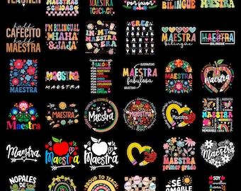 Maestra PNG Bundle Spanish Teacher Shirt Designs, Bilingual Teacher PNG, Hispanic Teacher Gift, Back to School Sublimation