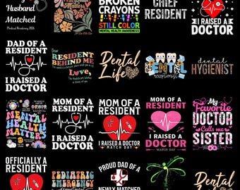 Medical Family PNG Bundle Mom Dad of Resident Match Day 2026 Mental Health Dental Life Doctor Gift Sublimation PNG Pack