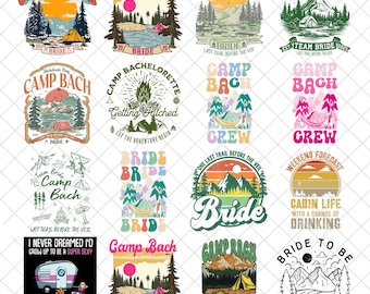 Camp Bachelorette Png Bundle, Editable Camping Template, Girls Camping Trip Png, Retro Summer Camp Bach Party Png, Camp Bach Logo Bundle