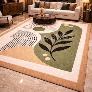Modern Botanical Area Rug, Abstract Leaf Tufted Wool Rug.