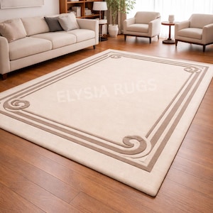 Classic Border Area Rug, Scroll Design Rug.