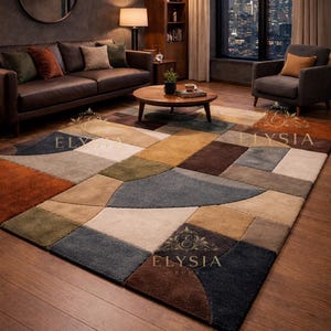 Moderner Geometrischer Patchwork Teppich, Handgetufteter Wollteppich, Zeitgenössischer Wohnzimmerteppich.
