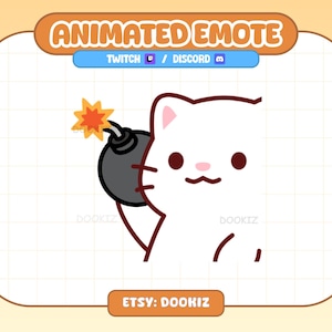 Animated White Cat Throwing Bomb Emote for Twitch & Discord - Raid Reaction