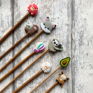 Knitting needle hugger stitch stopper protector assorted designs sheep, sloth, avocado set of two