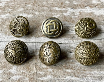 Metal buttons 15mm Celtic and flower designs bronze colour sets of 5