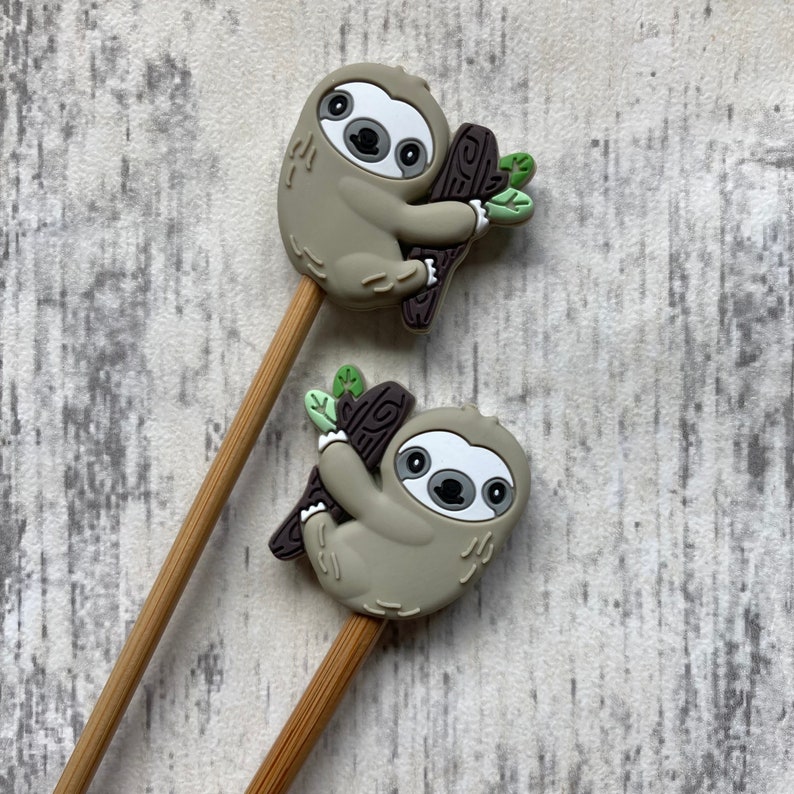 Knitting needle hugger stitch stopper protector assorted designs sheep, sloth, avocado set of two Sloths