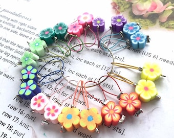 Loop knitting stitch markers 20 polymer clay flowers