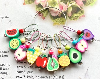 Knitting stitch markers 10 mixed kawaii fruits