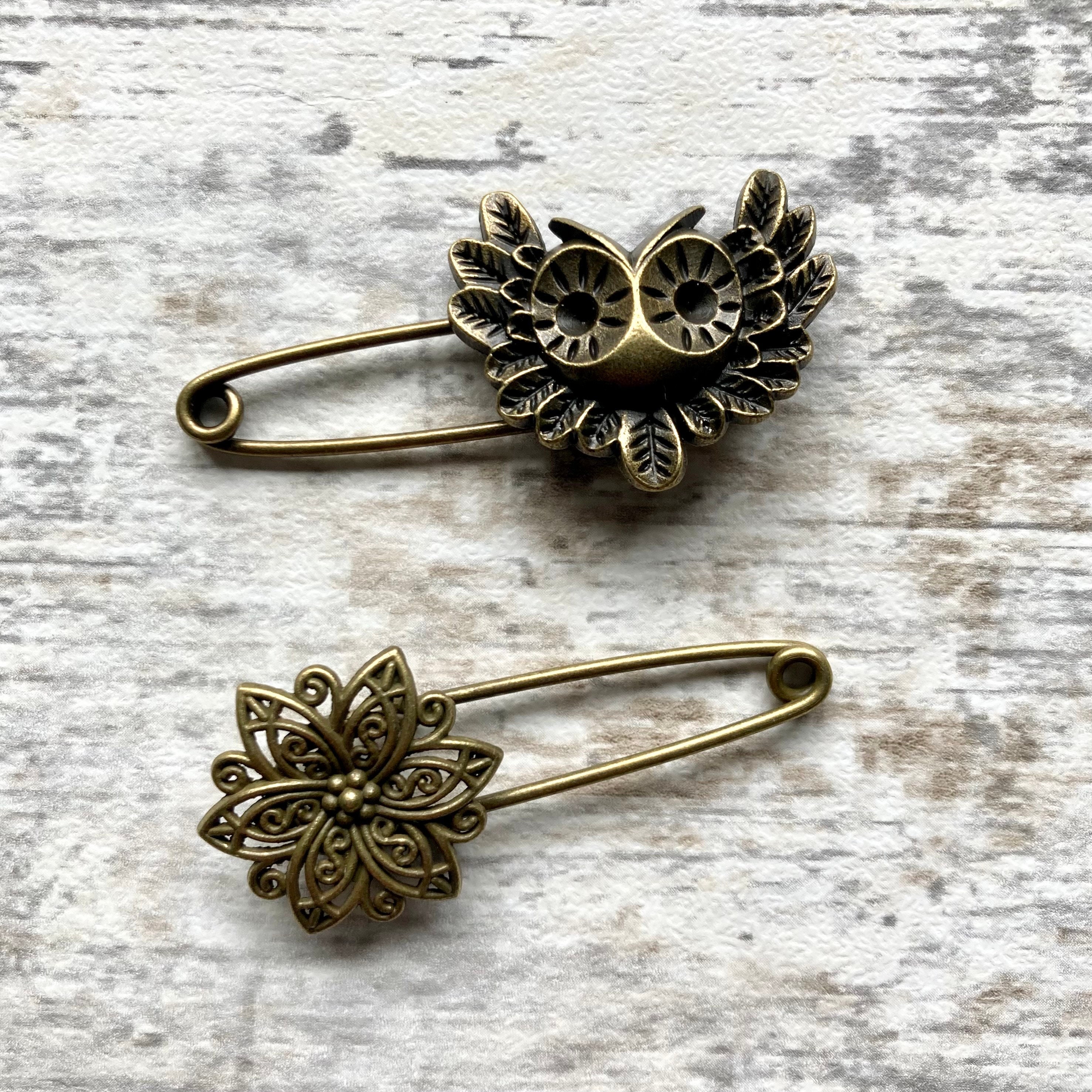 Shawl pin/ brooch filigree flower or owl