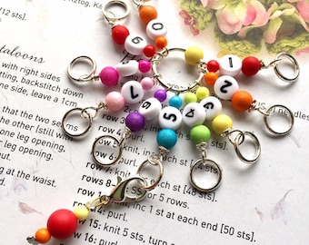 Knitting row counter handmade numbered rainbow rings