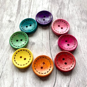 Wooden buttons 20mm rainbow stitch medium sets of 8