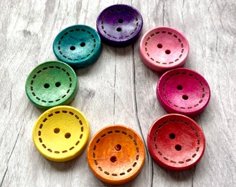 Set of 8 Wooden buttons rainbow stitch large 20mm