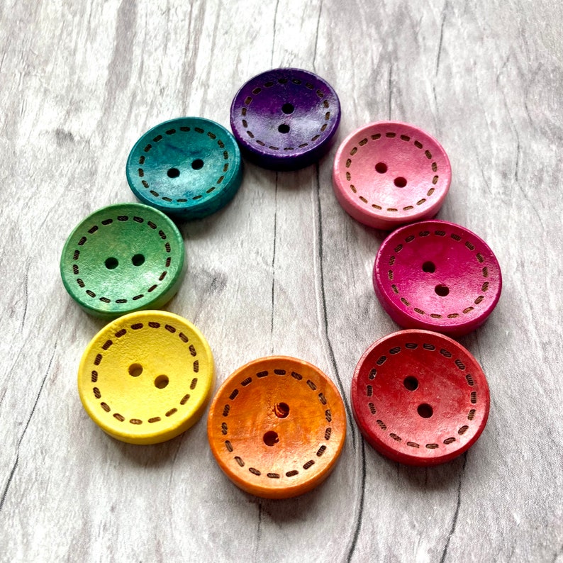 Wooden buttons 20mm rainbow stitch large sets of 8 image 1