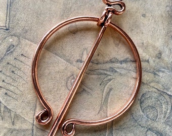 Shawl pin/ brooch simple pennanular copper gold or pewter