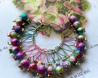 Loop knitting stitch markers rainbow sparkles x20