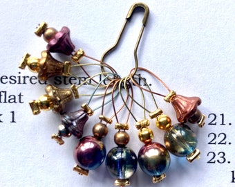 Knitting stitch markers 10 Czech glass pecans and plums